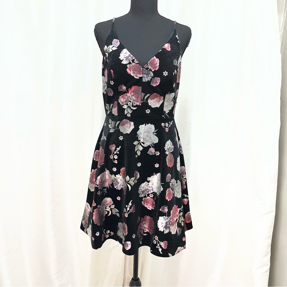 Social Couture Velvet with shimmer 90s Floral Dress Whimsigoth, Dark Romantic